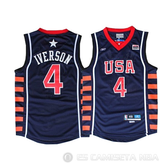 Camiseta Allen Iverson #4 USA 2004 Azul - Haga un click en la imagen para cerrar